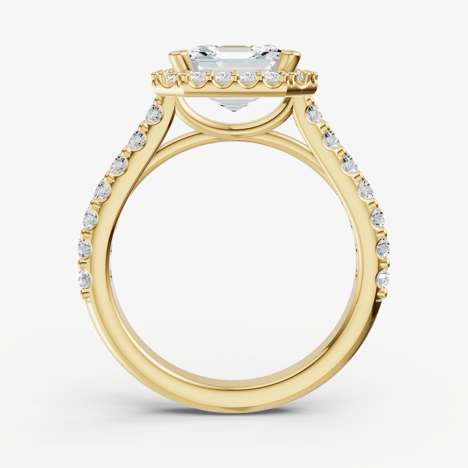 Asscher Halo Solitaire Engagement Ring with Diamond Band