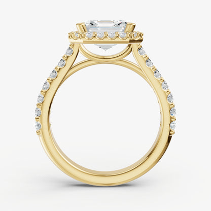 Asscher Halo Solitaire Engagement Ring with Diamond Band