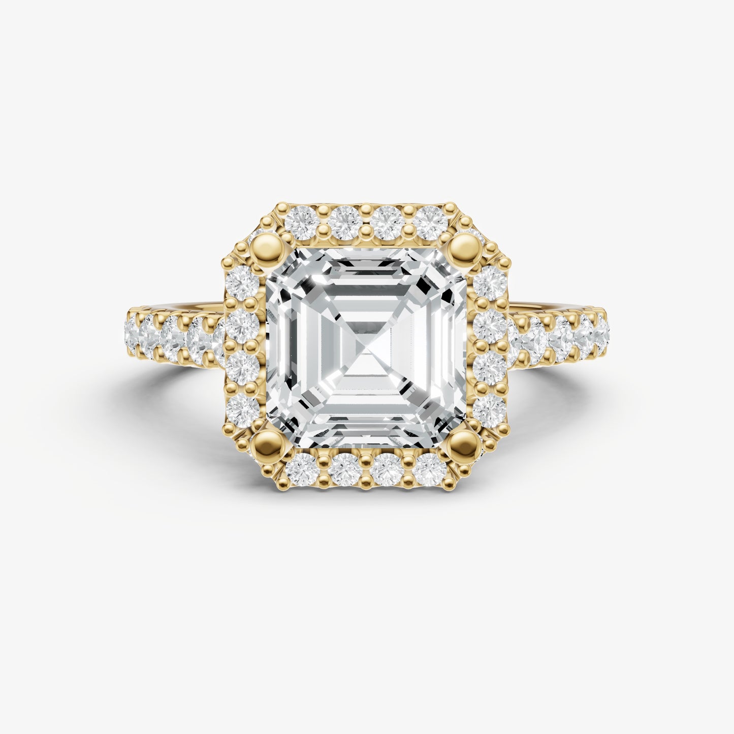 Asscher Halo Solitaire Engagement Ring with Diamond Band