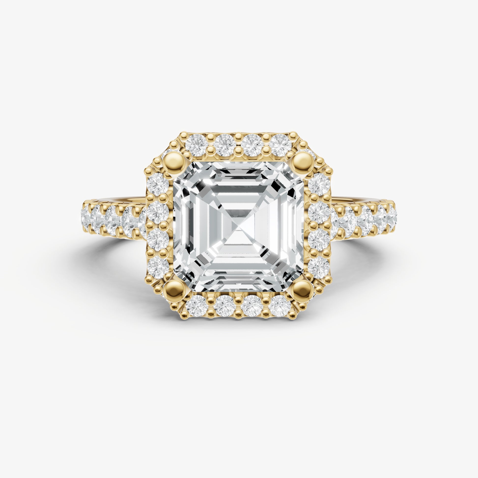 Asscher Halo Solitaire Engagement Ring with Diamond Band