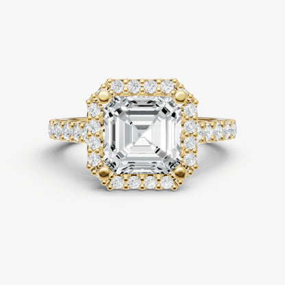 Asscher Halo Solitaire Engagement Ring with Diamond Band