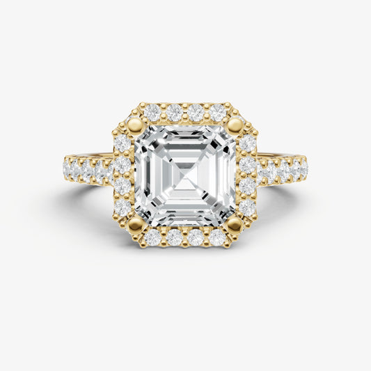 Asscher Halo Solitaire Engagement Ring with Diamond Band