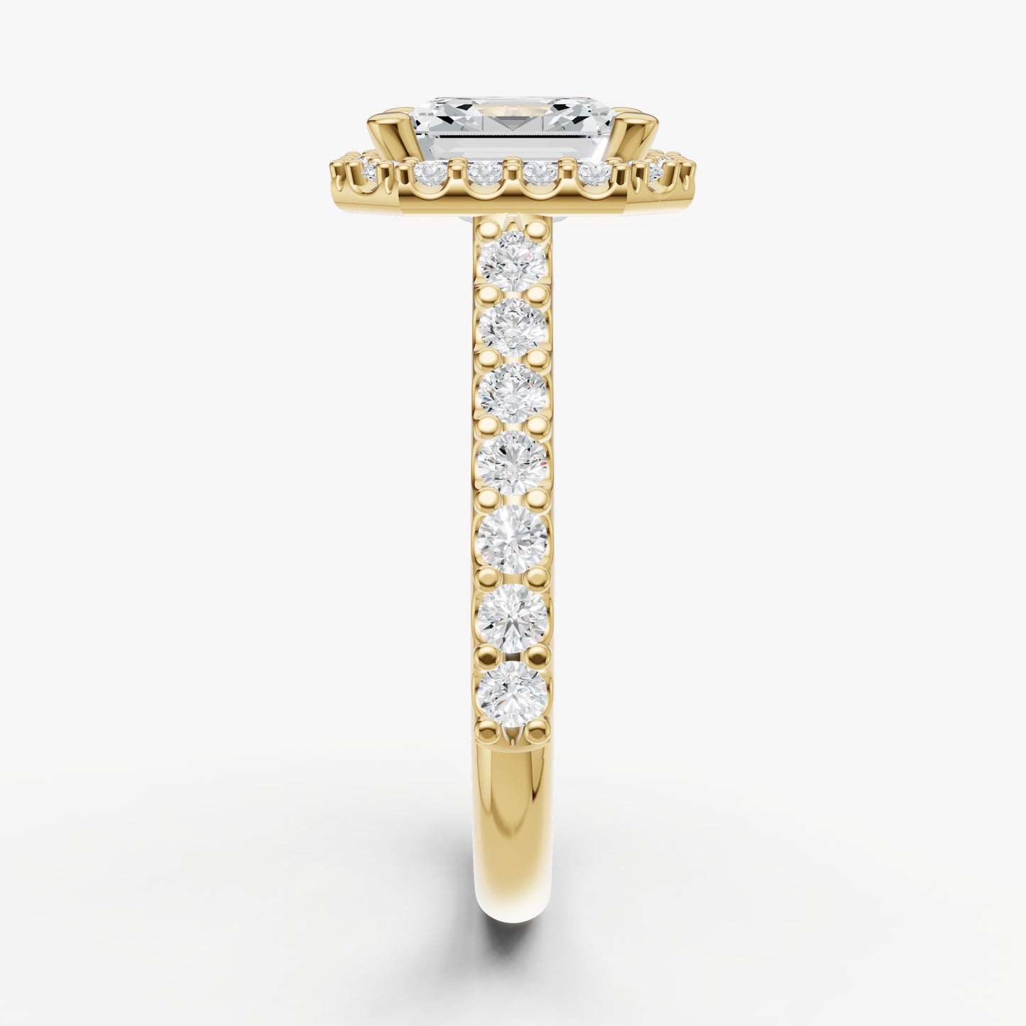 Asscher Halo Solitaire Engagement Ring with Diamond Band