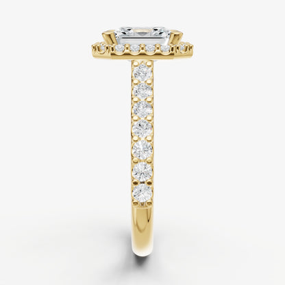 Asscher Halo Solitaire Engagement Ring with Diamond Band