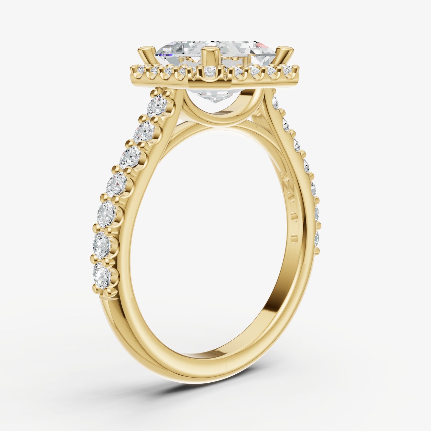 Asscher Halo Solitaire Engagement Ring with Diamond Band