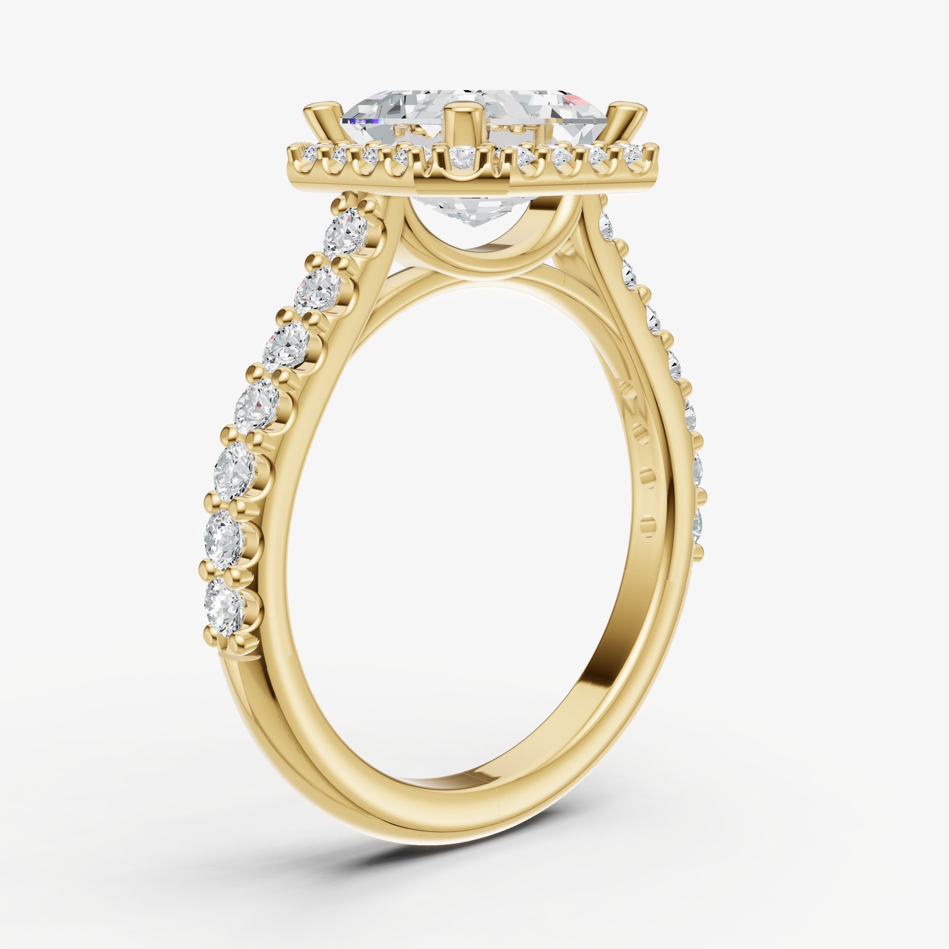 Asscher Halo Solitaire Engagement Ring with Diamond Band