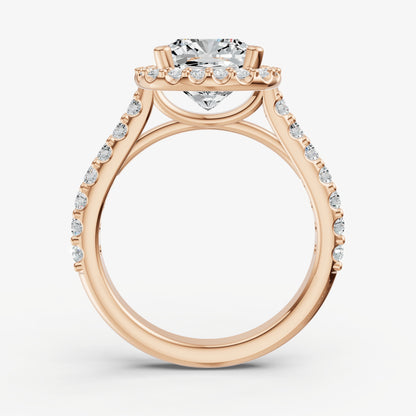 Cushion Halo Solitaire Engagement Ring with Diamond Band