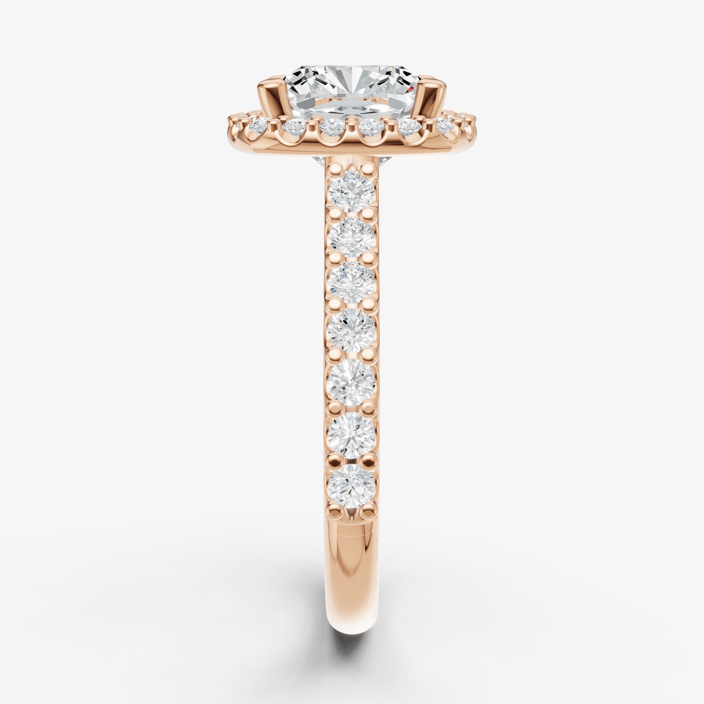 Cushion Halo Solitaire Engagement Ring with Diamond Band