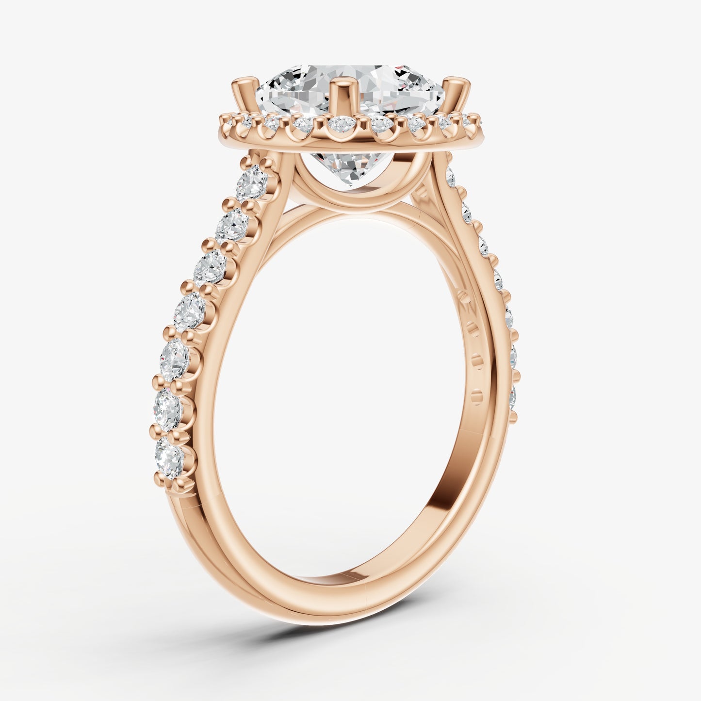 Cushion Halo Solitaire Engagement Ring with Diamond Band