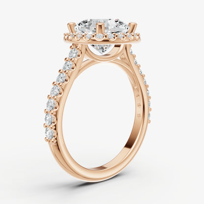 Cushion Halo Solitaire Engagement Ring with Diamond Band
