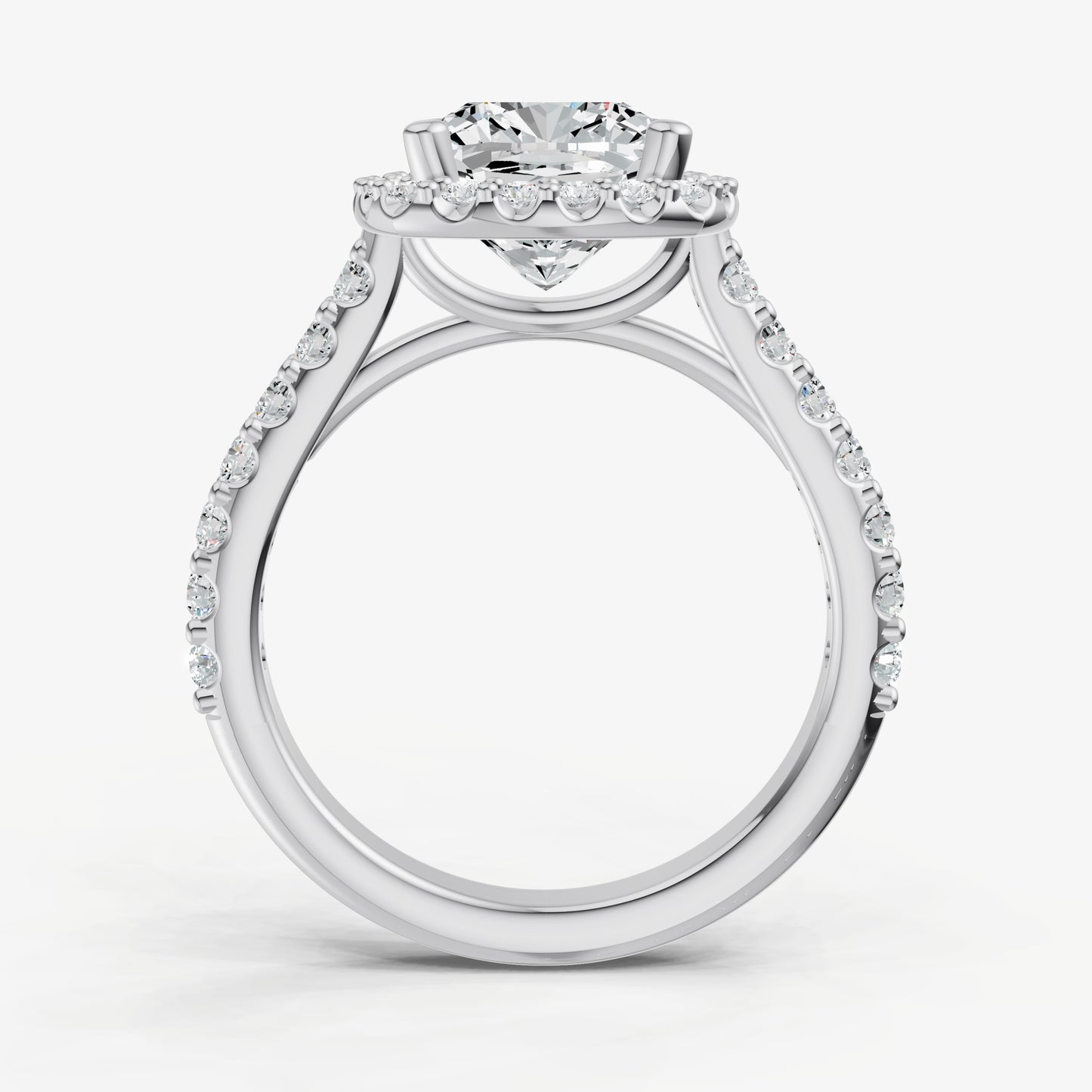 Cushion Halo Solitaire Engagement Ring with Diamond Band