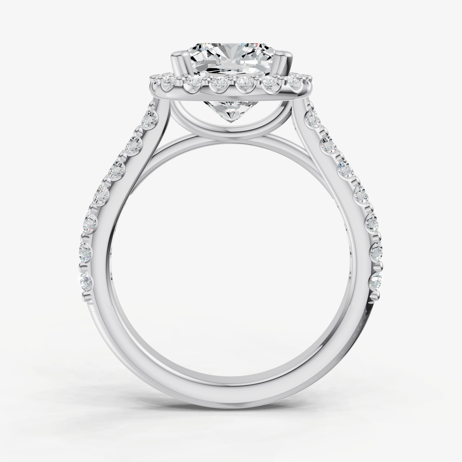 Cushion Halo Solitaire Engagement Ring with Diamond Band