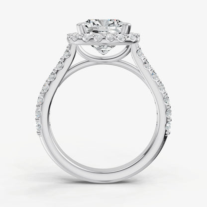 Cushion Halo Solitaire Engagement Ring with Diamond Band