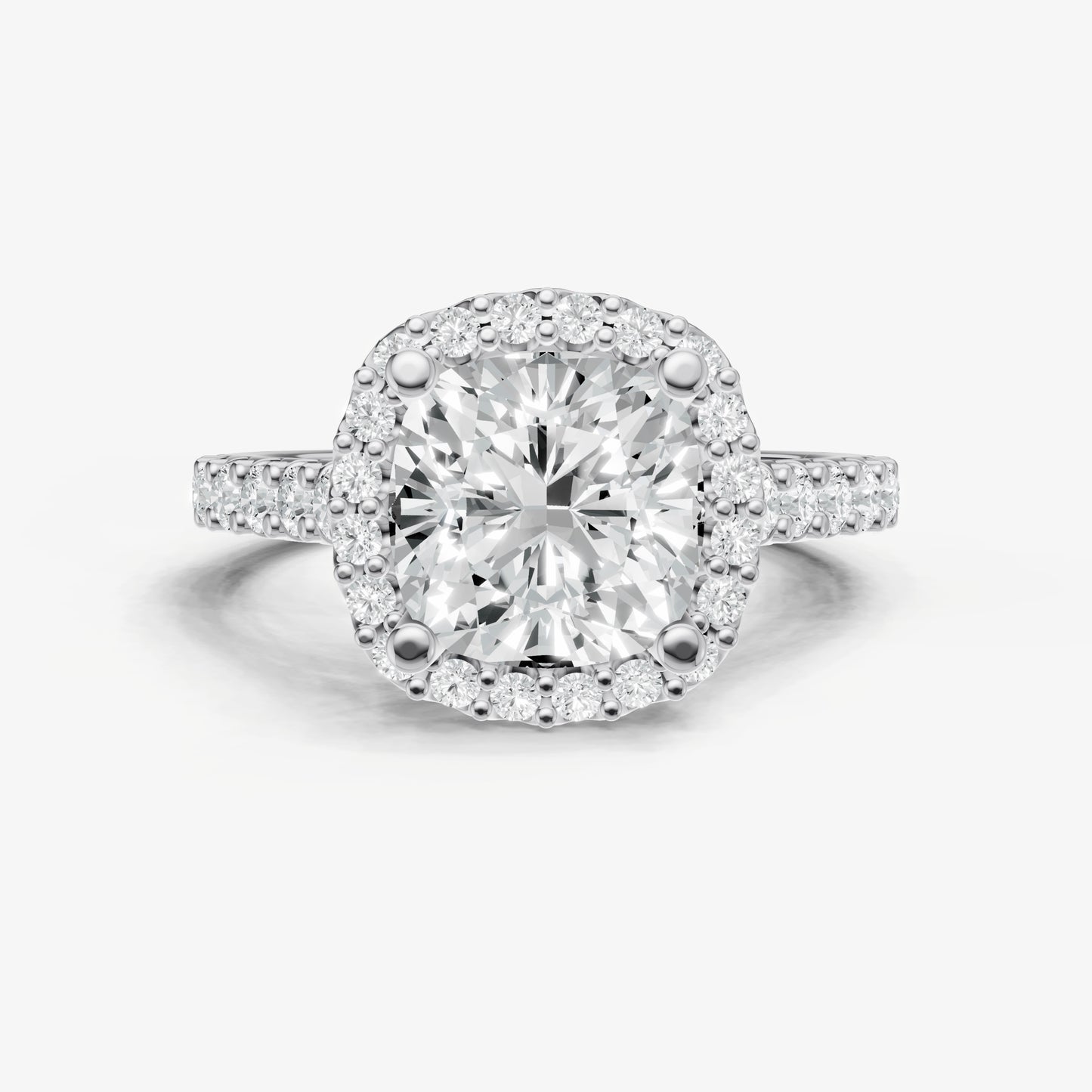Cushion Halo Solitaire Engagement Ring with Diamond Band