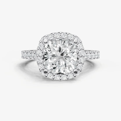 Cushion Halo Solitaire Engagement Ring with Diamond Band