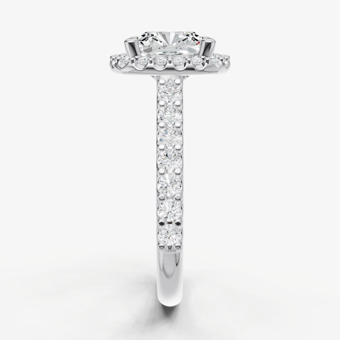 Cushion Halo Solitaire Engagement Ring with Diamond Band
