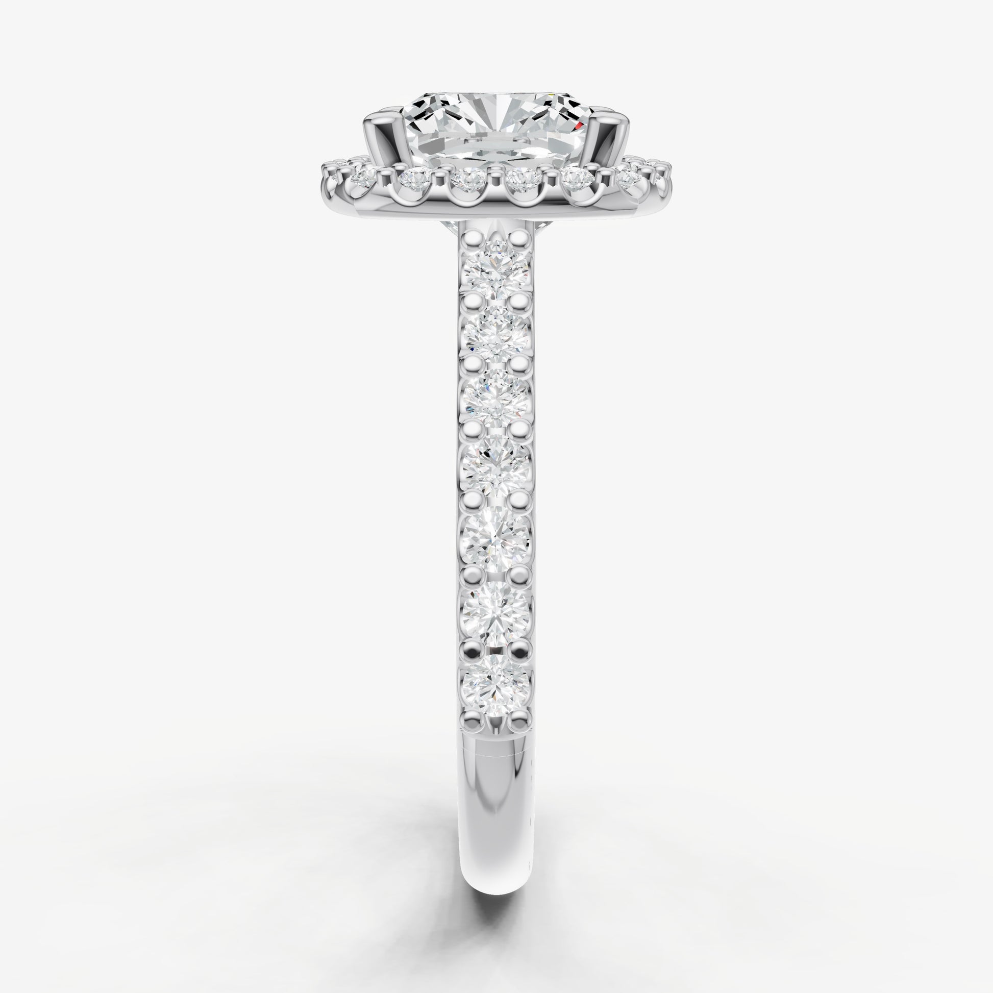 Cushion Halo Solitaire Engagement Ring with Diamond Band