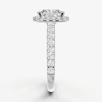 Cushion Halo Solitaire Engagement Ring with Diamond Band