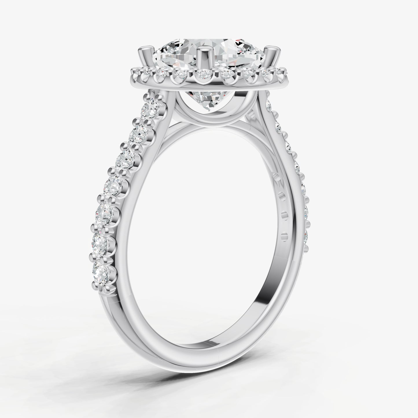 Cushion Halo Solitaire Engagement Ring with Diamond Band