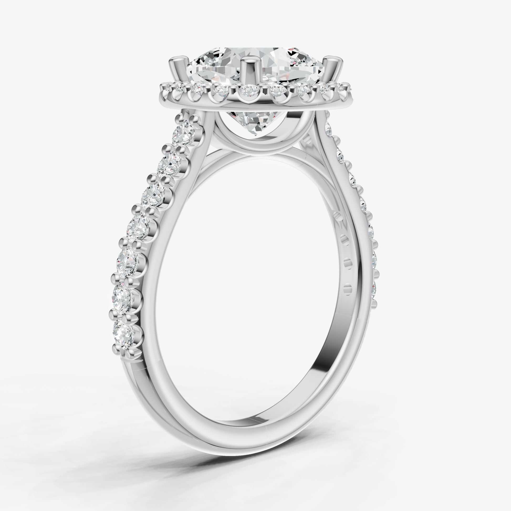 Cushion Halo Solitaire Engagement Ring with Diamond Band