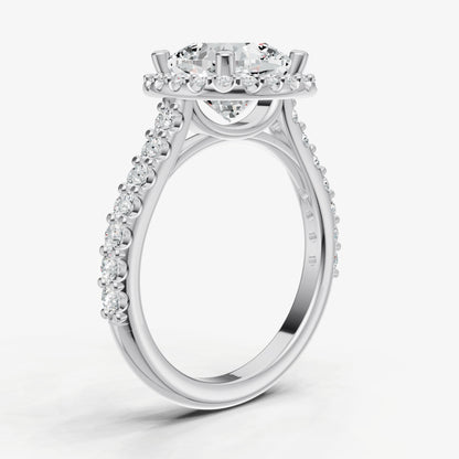 Cushion Halo Solitaire Engagement Ring with Diamond Band