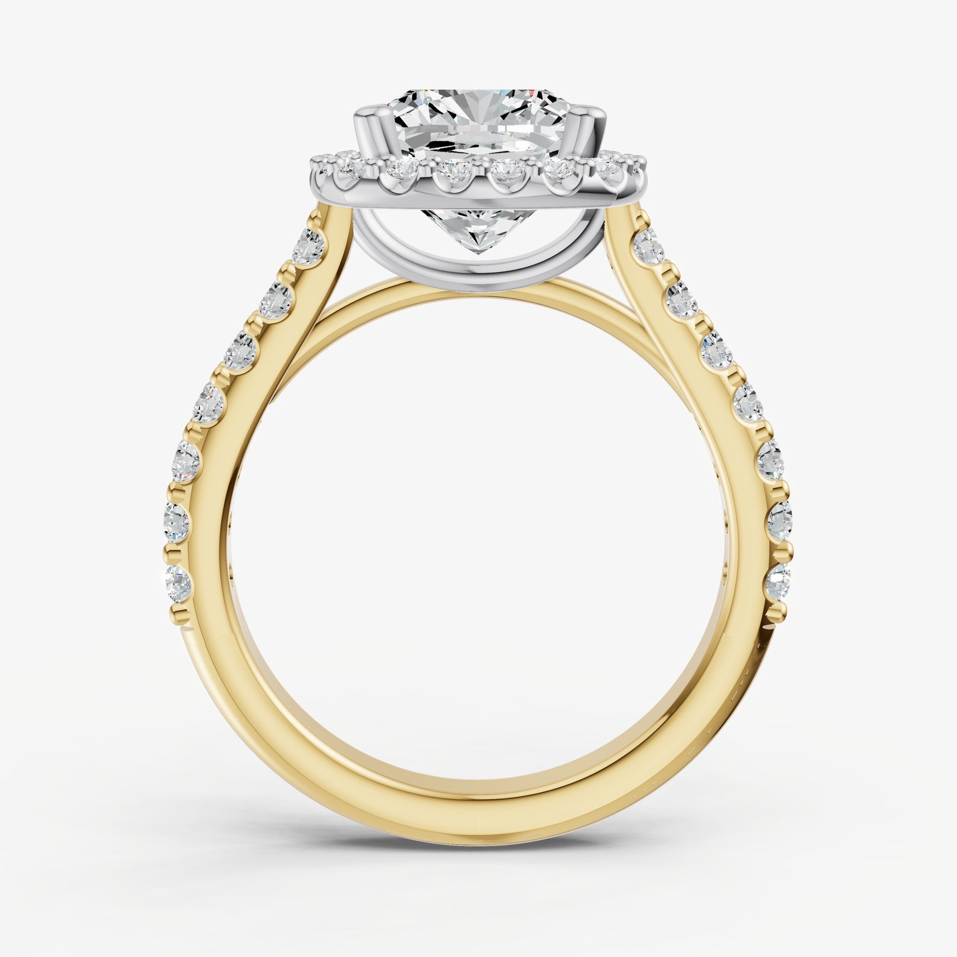 Cushion Halo Solitaire Engagement Ring with Diamond Band