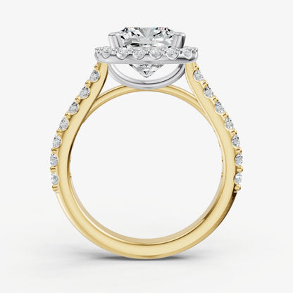 Cushion Halo Solitaire Engagement Ring with Diamond Band