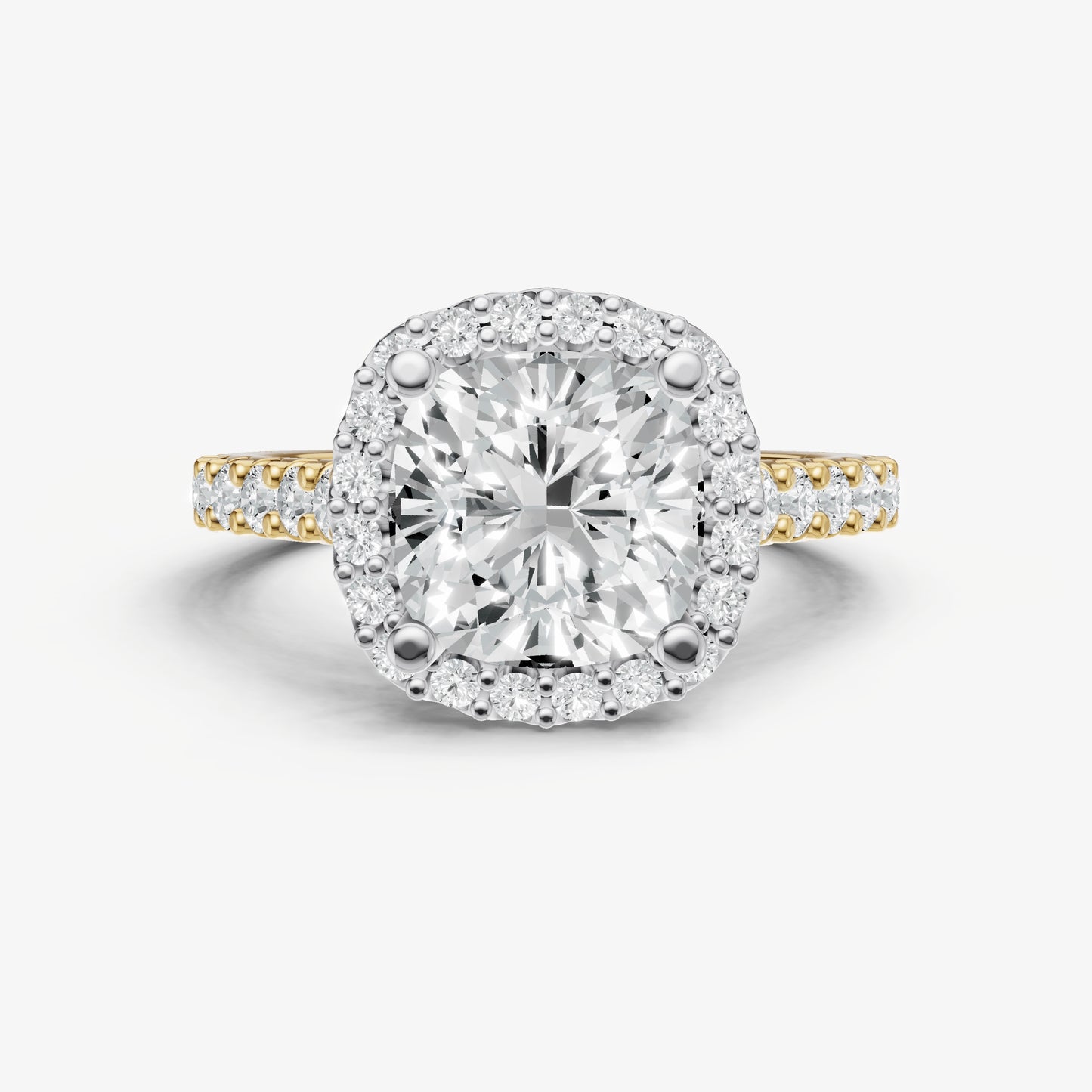 Cushion Halo Solitaire Engagement Ring with Diamond Band