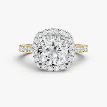 Cushion Halo Solitaire Engagement Ring with Diamond Band