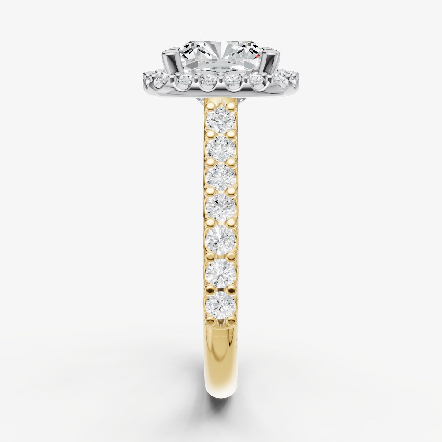 Cushion Halo Solitaire Engagement Ring with Diamond Band