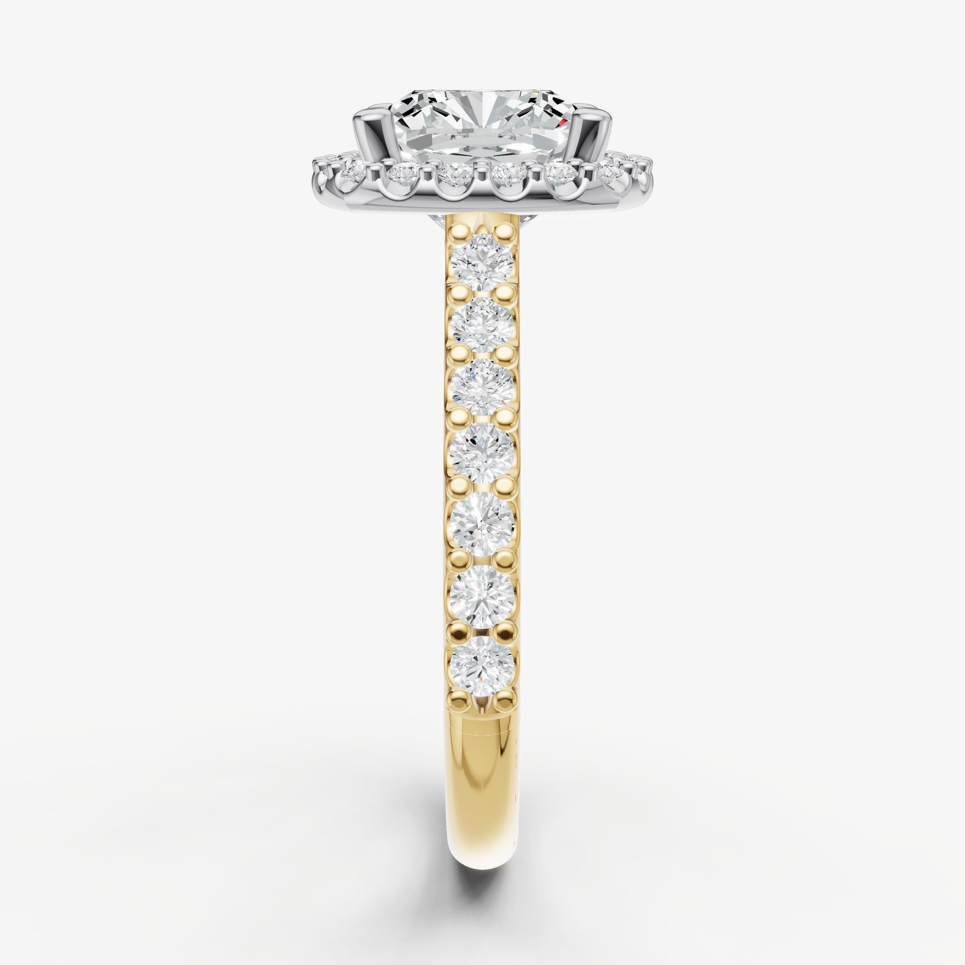 Cushion Halo Solitaire Engagement Ring with Diamond Band