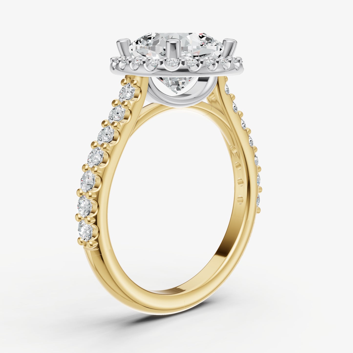 Cushion Halo Solitaire Engagement Ring with Diamond Band