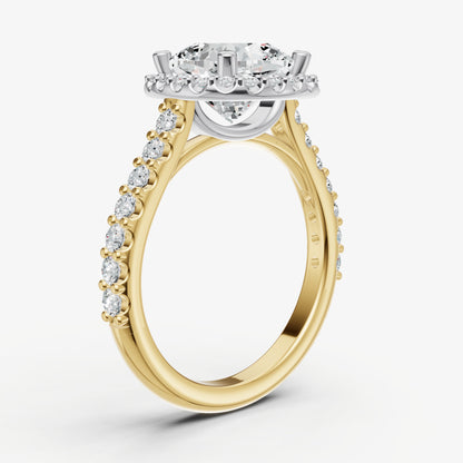 Cushion Halo Solitaire Engagement Ring with Diamond Band