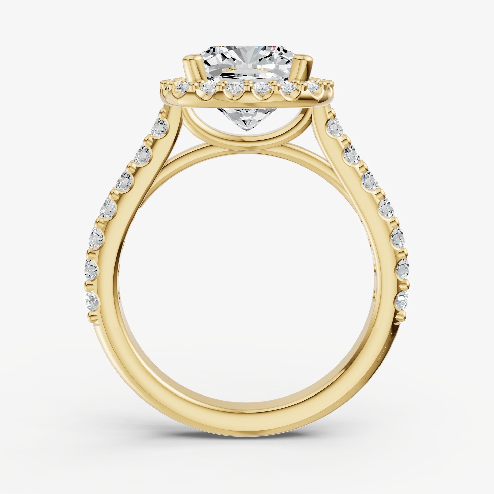 Cushion Halo Solitaire Engagement Ring with Diamond Band