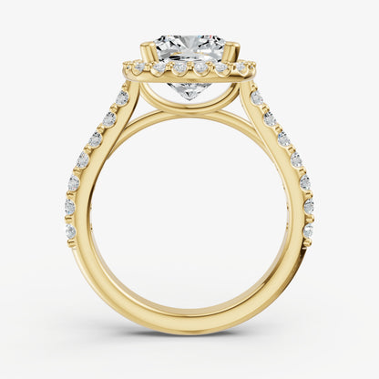 Cushion Halo Solitaire Engagement Ring with Diamond Band