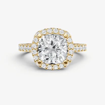 Cushion Halo Solitaire Engagement Ring with Diamond Band