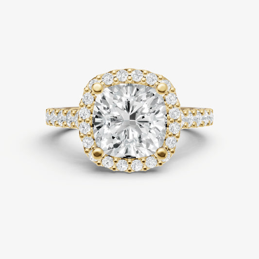 Cushion Halo Solitaire Engagement Ring with Diamond Band