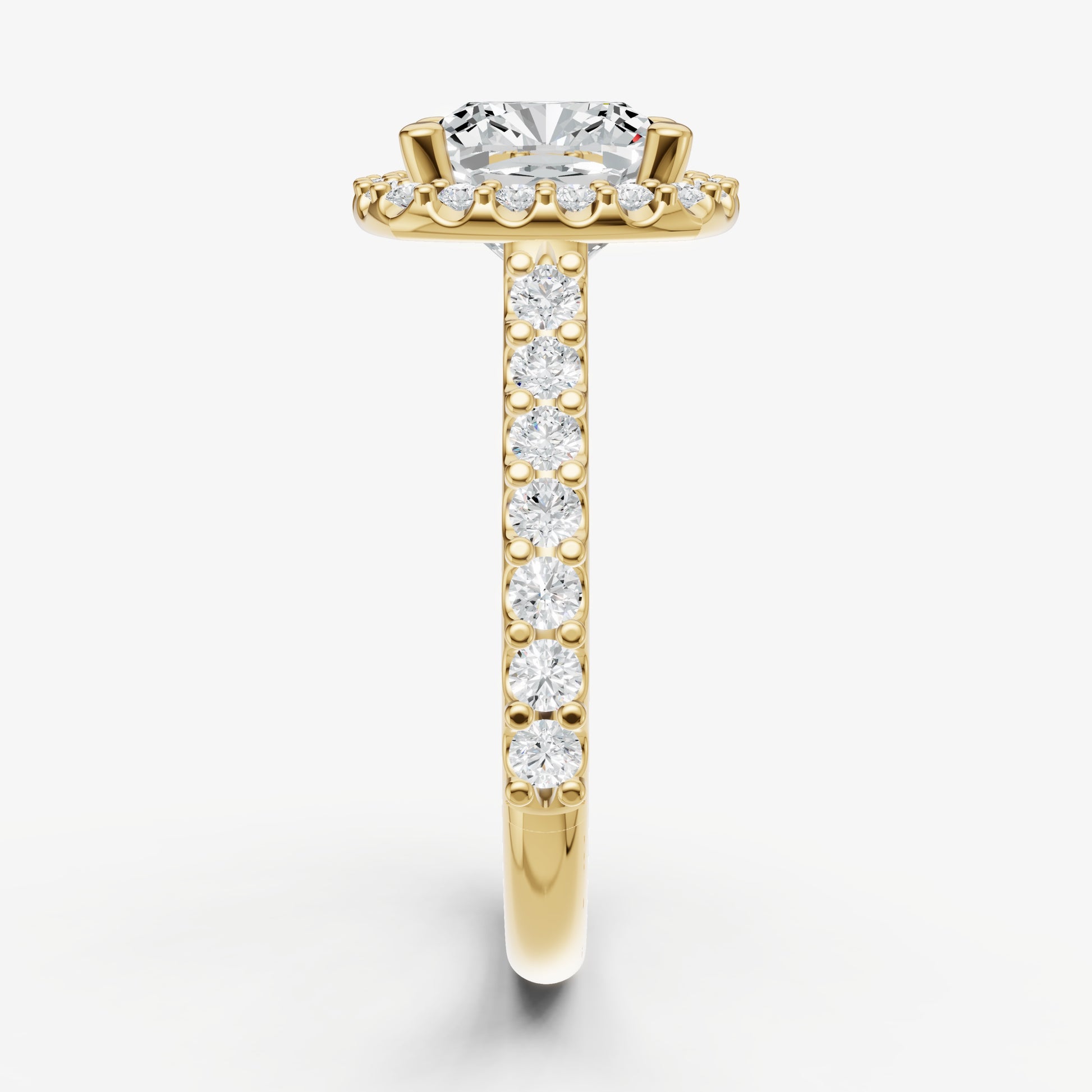 Cushion Halo Solitaire Engagement Ring with Diamond Band