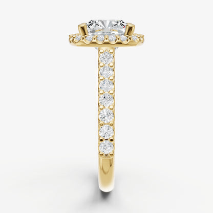 Cushion Halo Solitaire Engagement Ring with Diamond Band