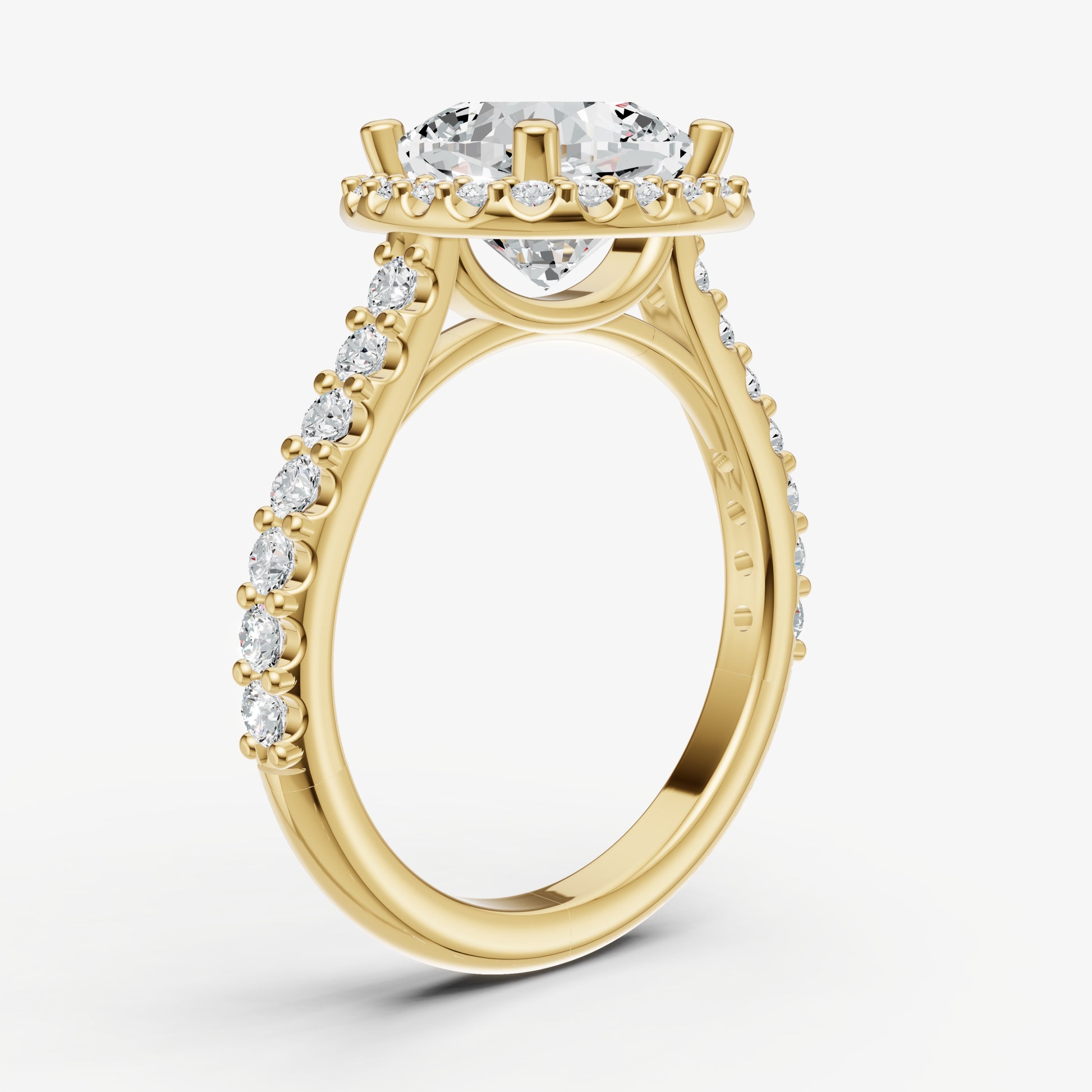 Cushion Halo Solitaire Engagement Ring with Diamond Band