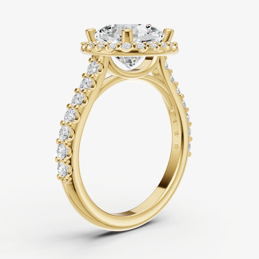 Cushion Halo Solitaire Engagement Ring with Diamond Band