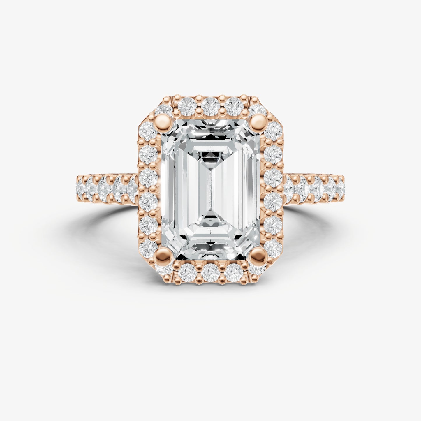 Emerald Halo Solitaire Engagement Ring with Diamond Band
