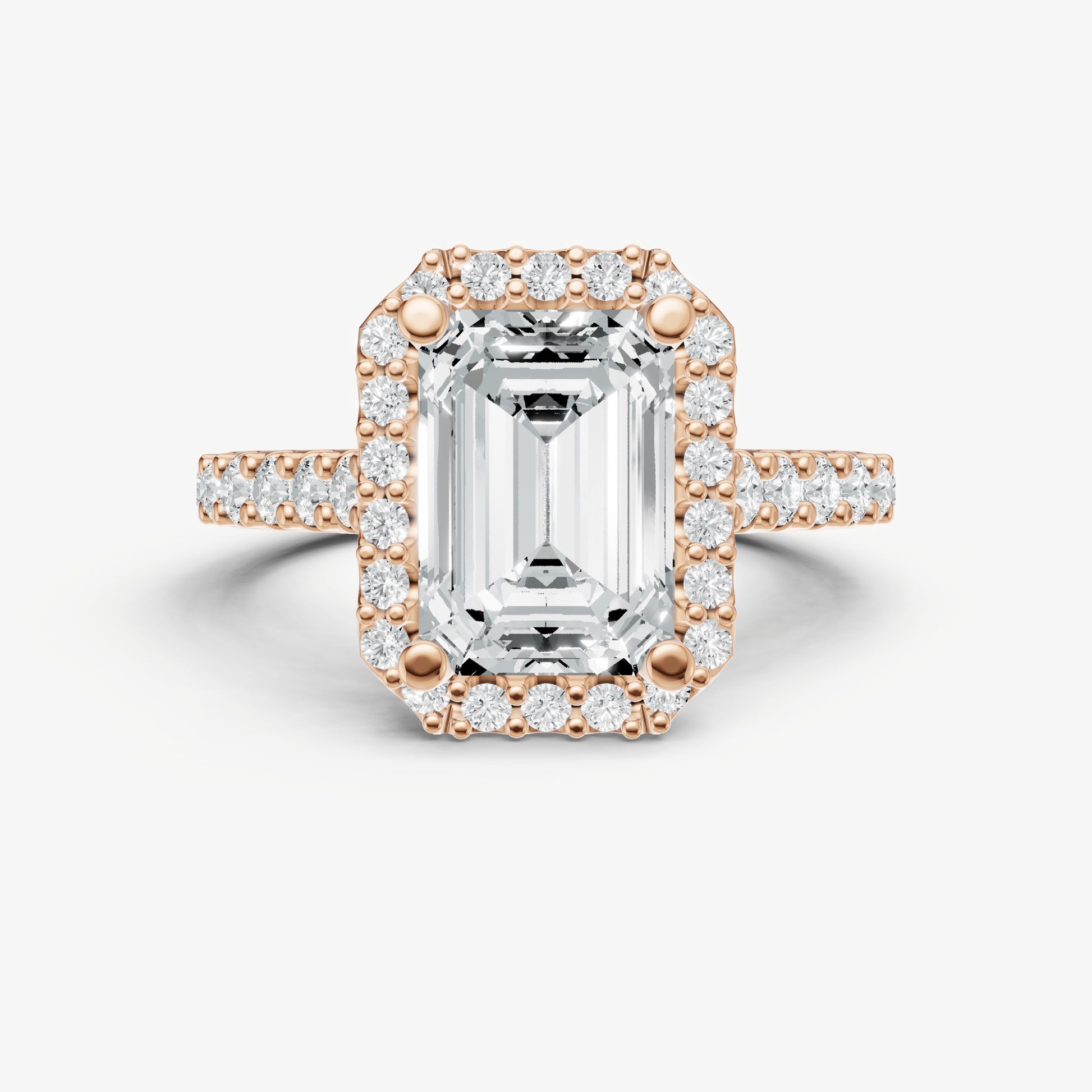 Emerald Halo Solitaire Engagement Ring with Diamond Band