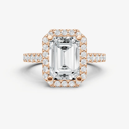 Emerald Halo Solitaire Engagement Ring with Diamond Band