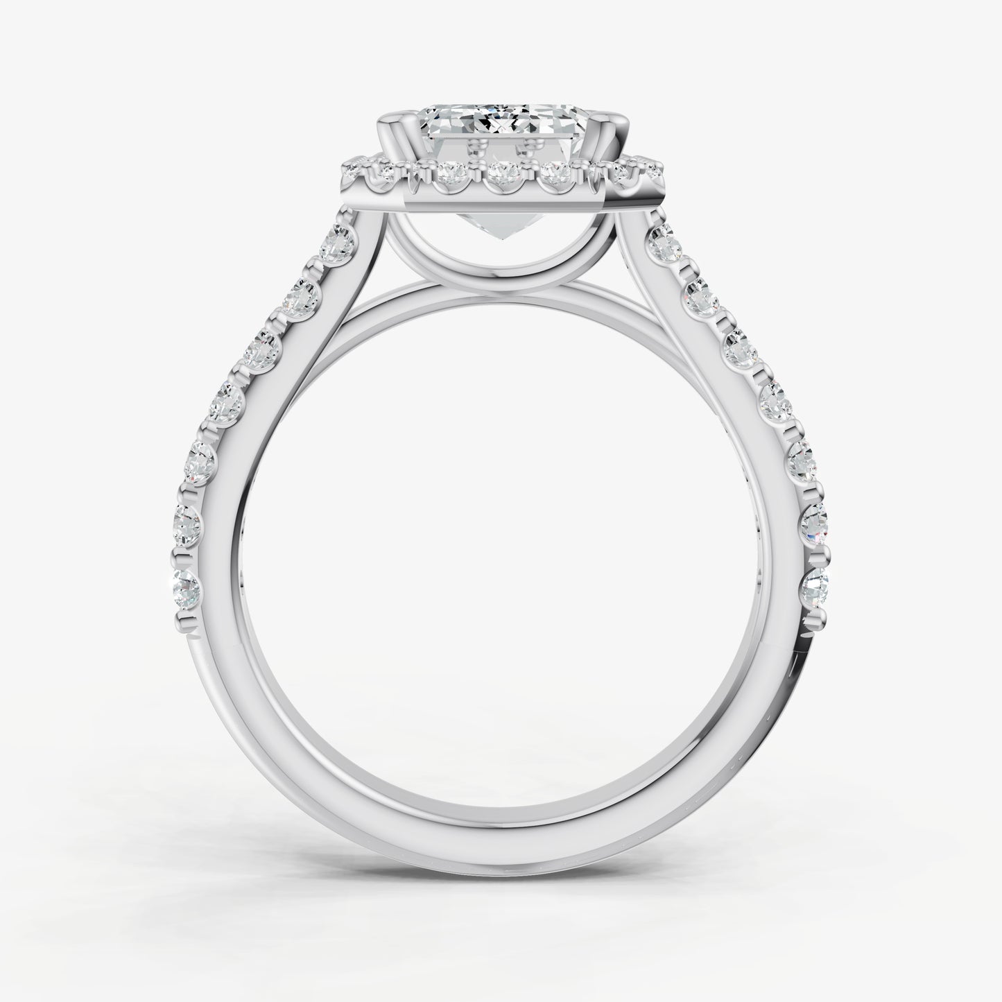 Emerald Halo Solitaire Engagement Ring with Diamond Band