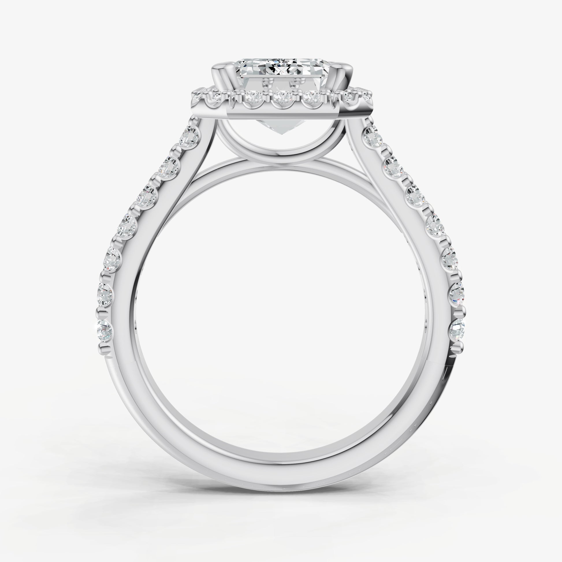 Emerald Halo Solitaire Engagement Ring with Diamond Band
