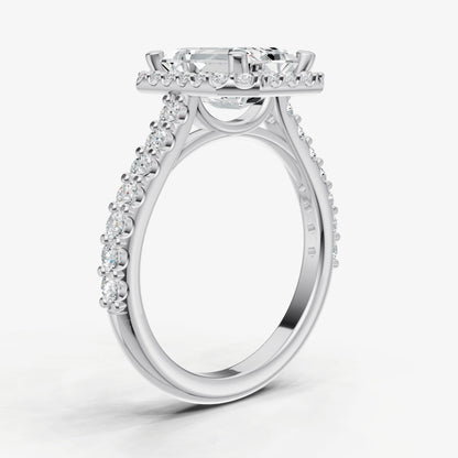 Emerald Halo Solitaire Engagement Ring with Diamond Band