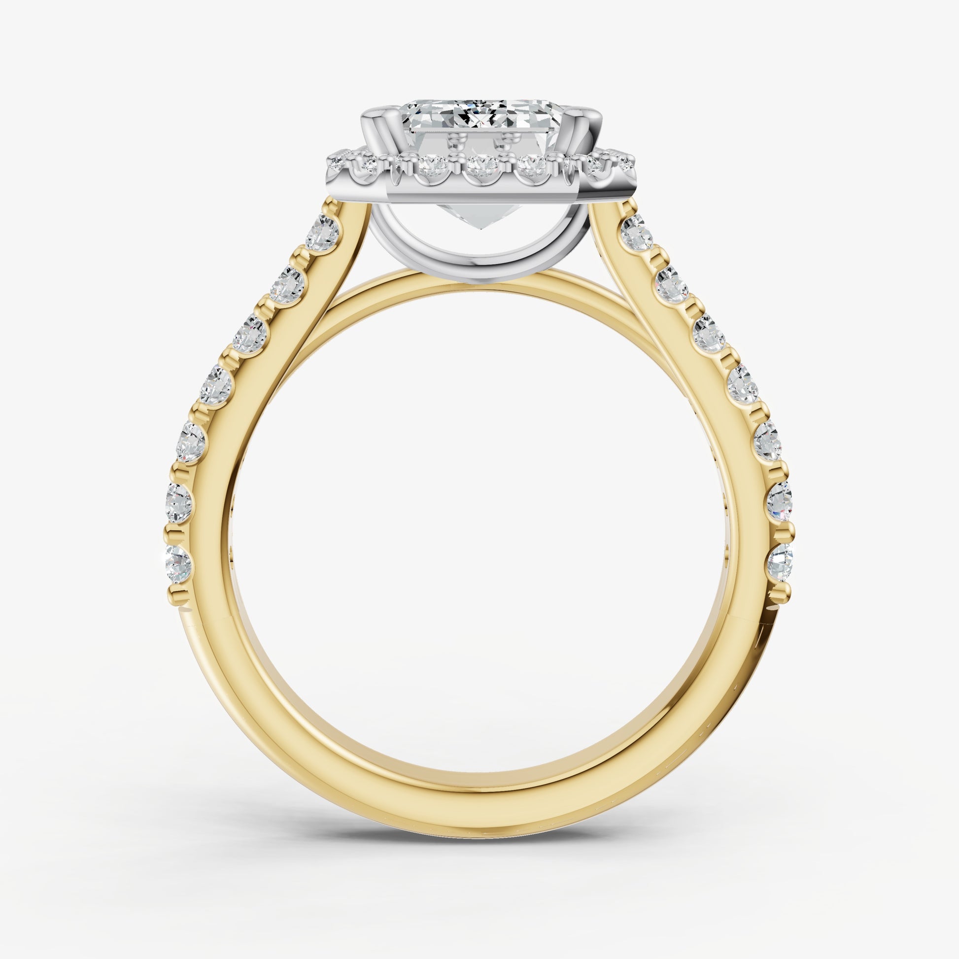 Emerald Halo Solitaire Engagement Ring with Diamond Band
