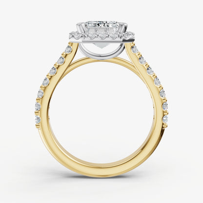Emerald Halo Solitaire Engagement Ring with Diamond Band