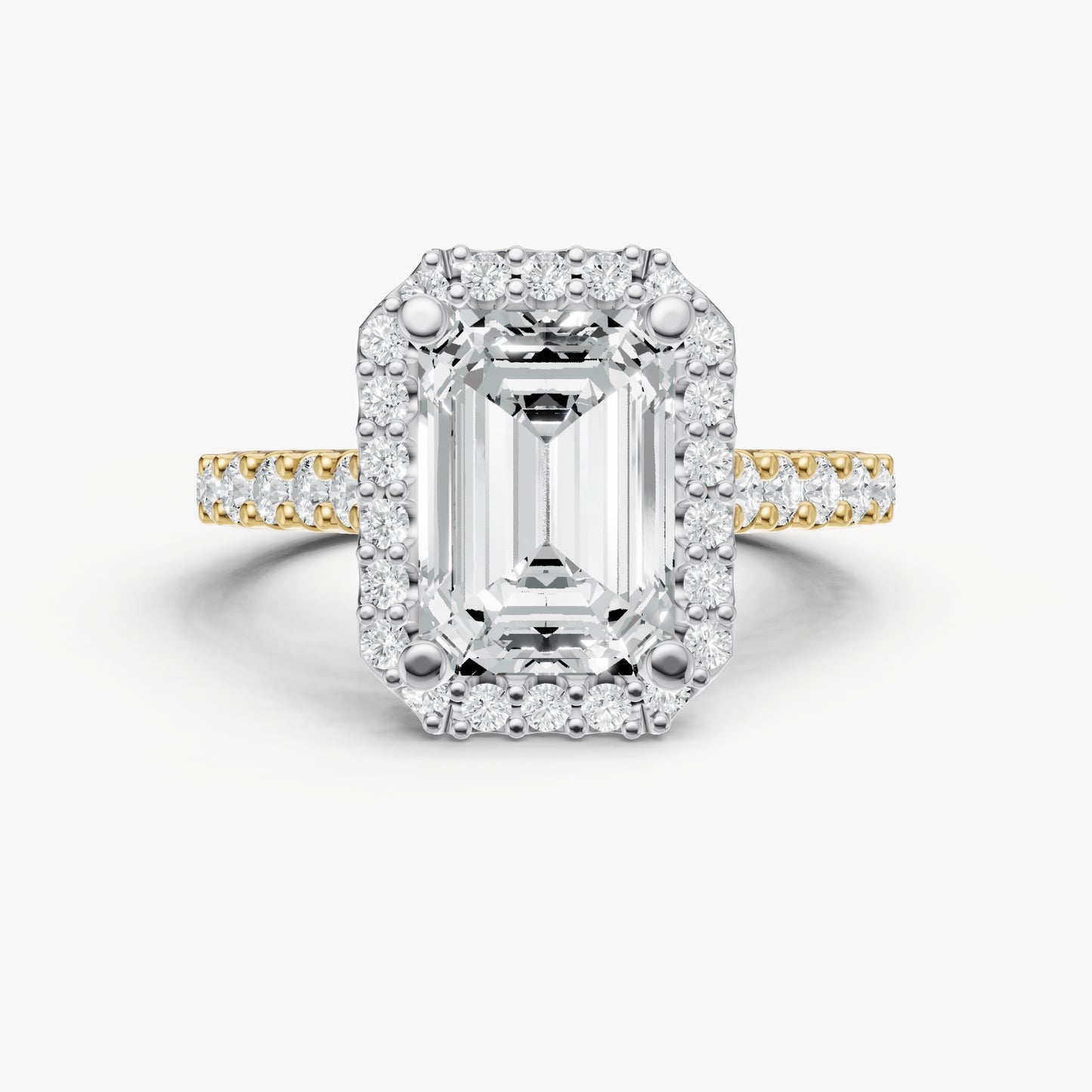 Emerald Halo Solitaire Engagement Ring with Diamond Band